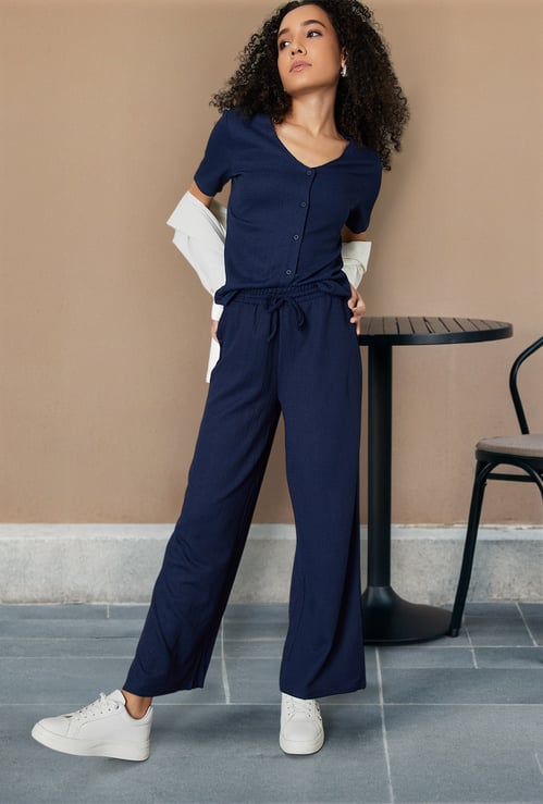 Women Knit Textured Wide Leg Trousers