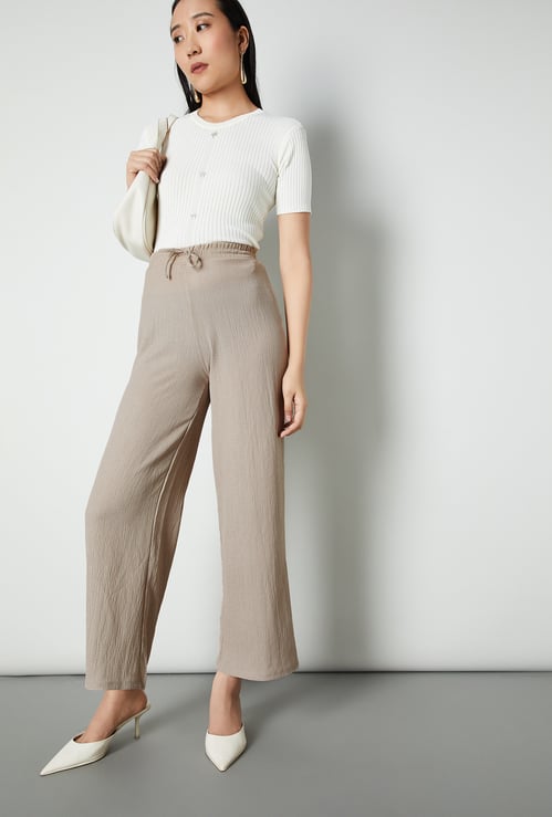 Women Knit Textured Wide Leg Trousers