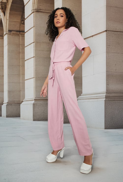 Women Solid Wide Leg Trousers
