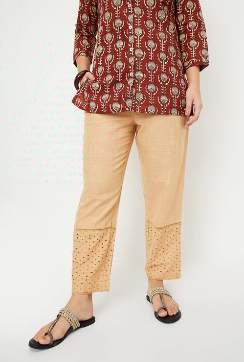 Women Hem Embroidered Straight Trousers