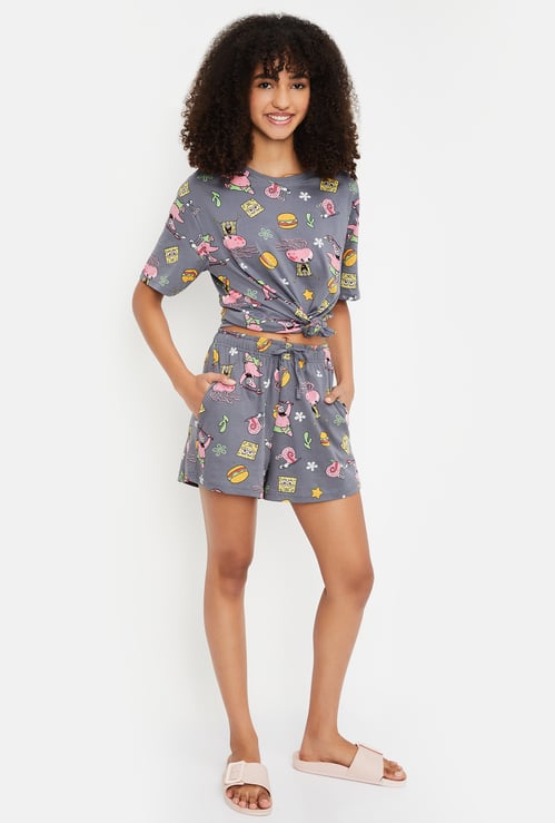 Women SpongeBob Print Shorts Set