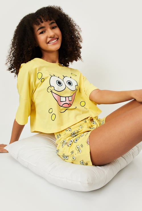 Women SpongeBob Print Shorts Set