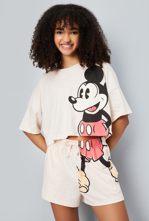 Women Mickey Mouse Print Shorts Set