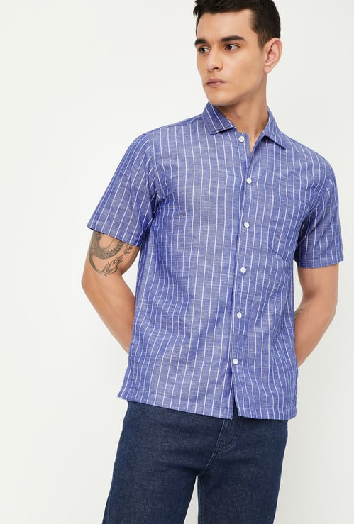 Men Striped Slim Fit Linen Shirt