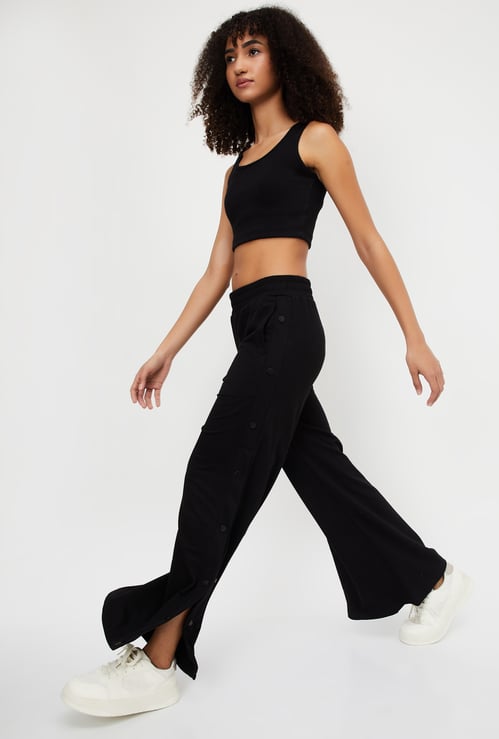 Women Solid Athleisure Wide Leg Track Pants