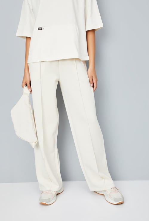 Women Solid Wide Leg Sports Track Pants