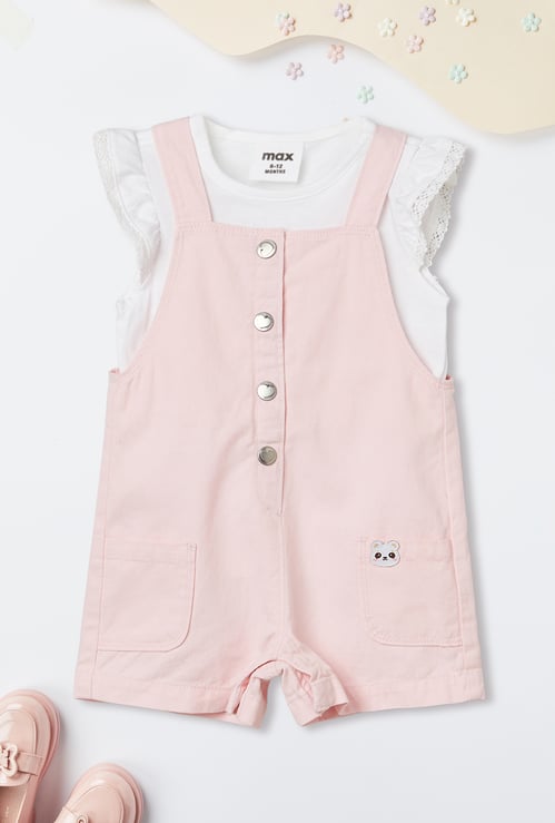 Girls Solid Dungaree Set