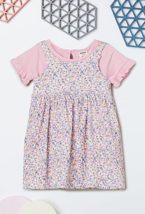 Girls Floral Print Dress with T-shirt