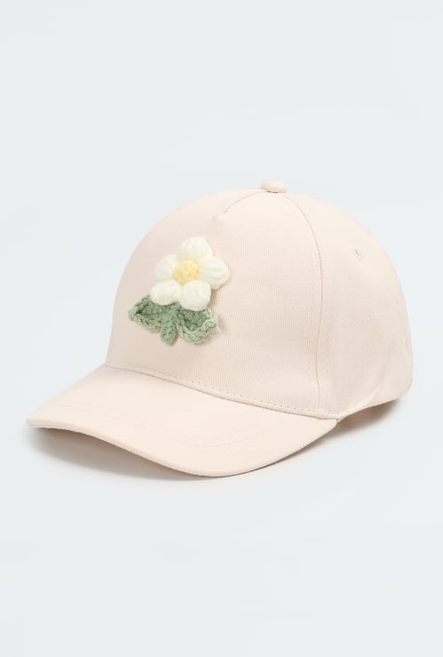 Girls Floral Applique Baseball Cap