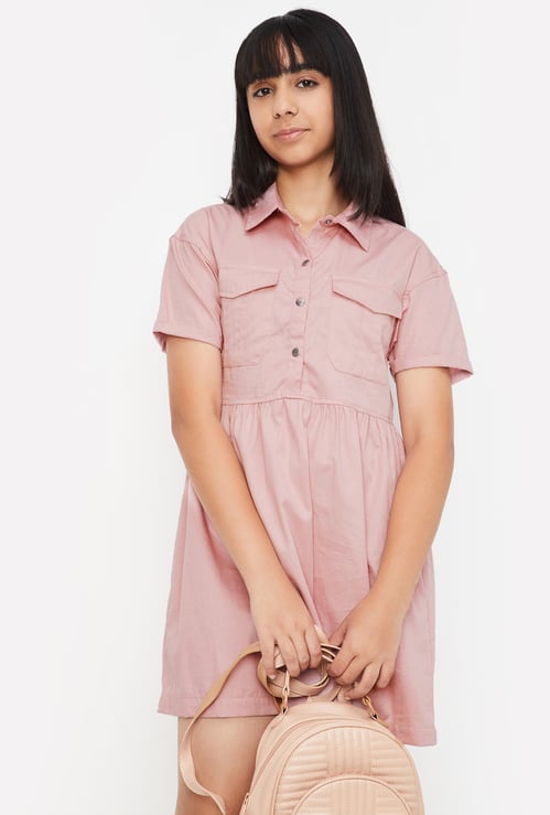 Girls Solid Fit and Flare Dress