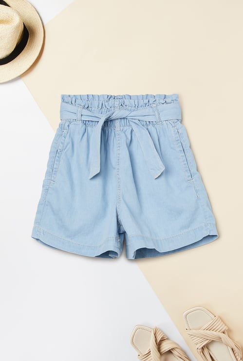 Girls Solid Denim Shorts