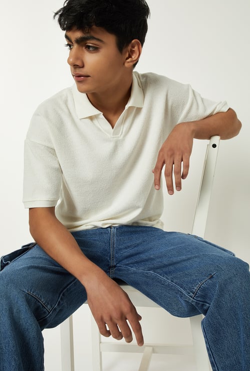 Boys Textured Polo T-shirt