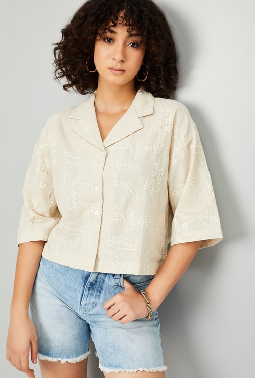 Women Embroidered Shirt-style Top