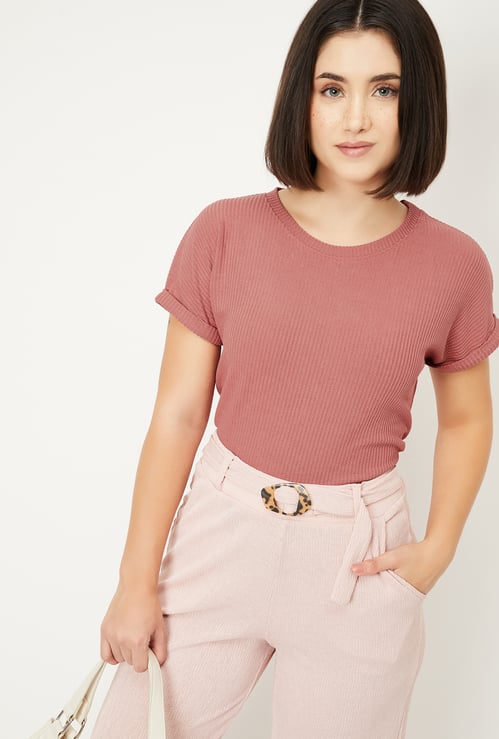 Women Ribbed Knit T-shirt