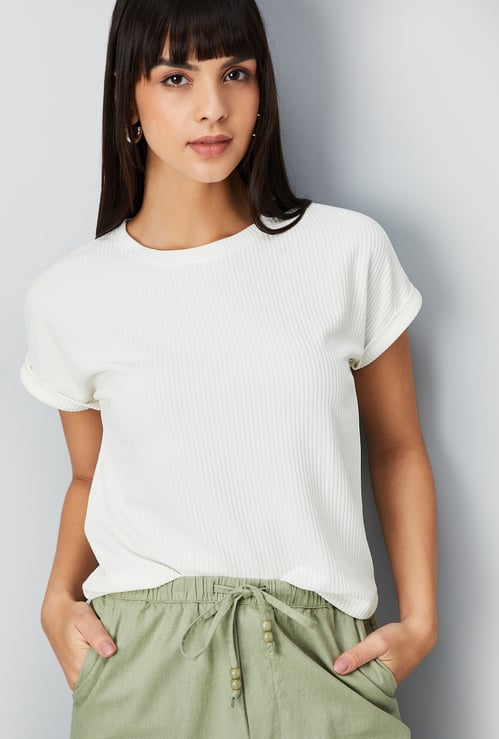 Women Ribbed Knit T-shirt