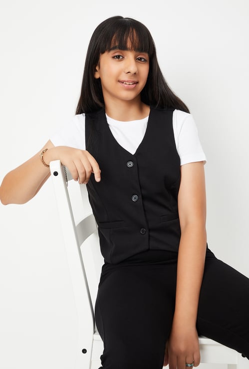 Girls Solid T-shirt with Vest