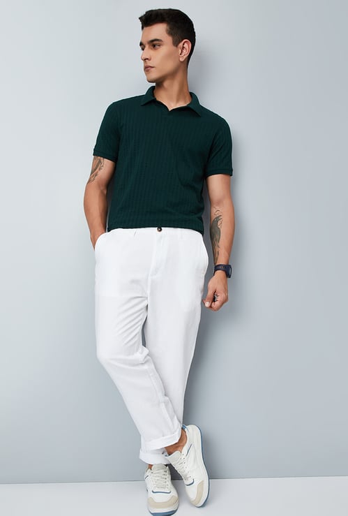 Men Solid Slim Fit Linen Chinos