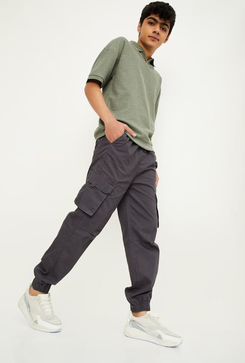 Boys Solid Relaxed Fit Cargo Joggers