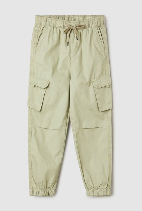 Boys Solid Relaxed Fit Cargo Joggers
