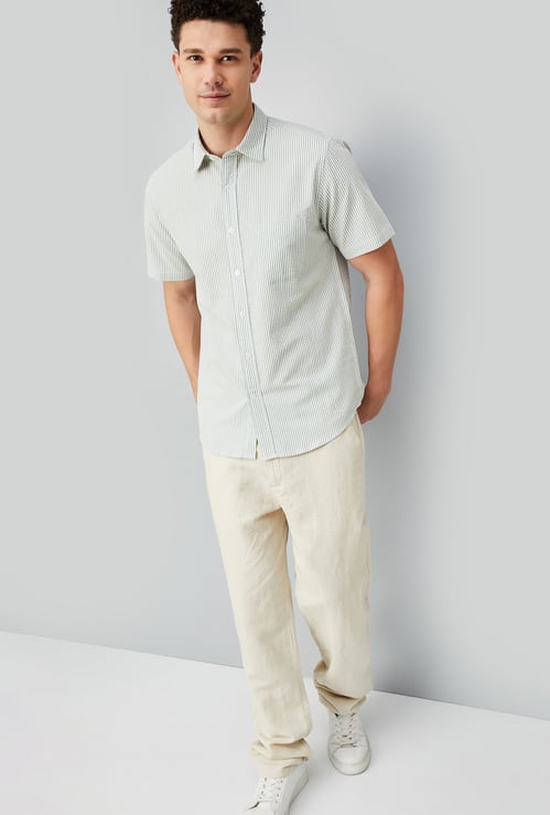 Men Seersucker Slim Fit Shirt