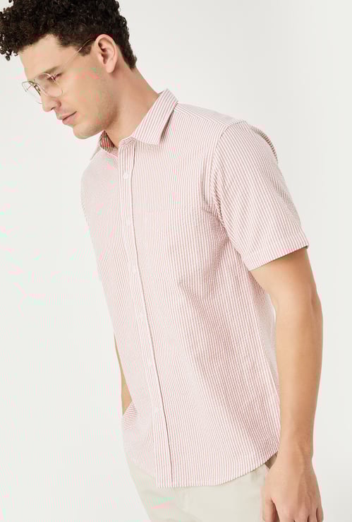 Men Seersucker Slim Fit Shirt