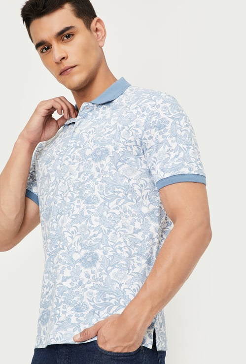 Men Floral Print Polo T-shirt