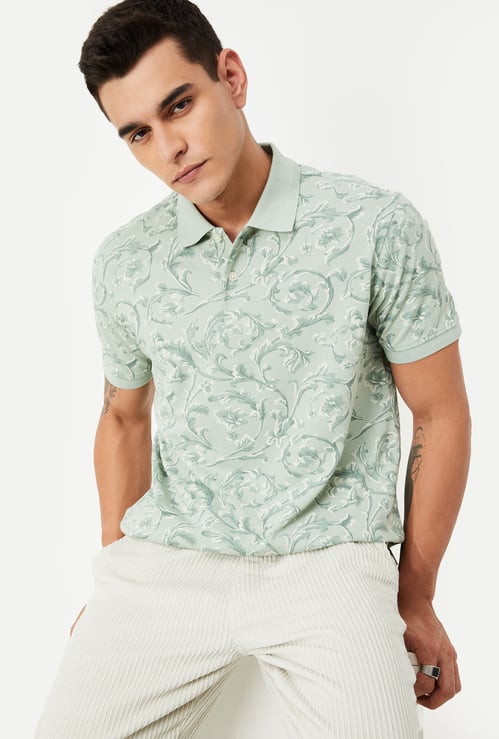 Men Floral Print Polo T-shirt