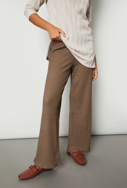 Women Textured Wide Leg Trousers