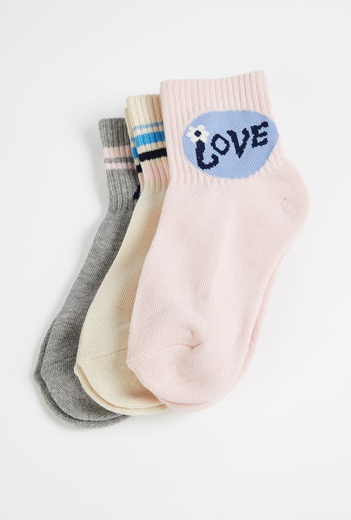 Girls Printed Ankle Length Socks - Pack of 3