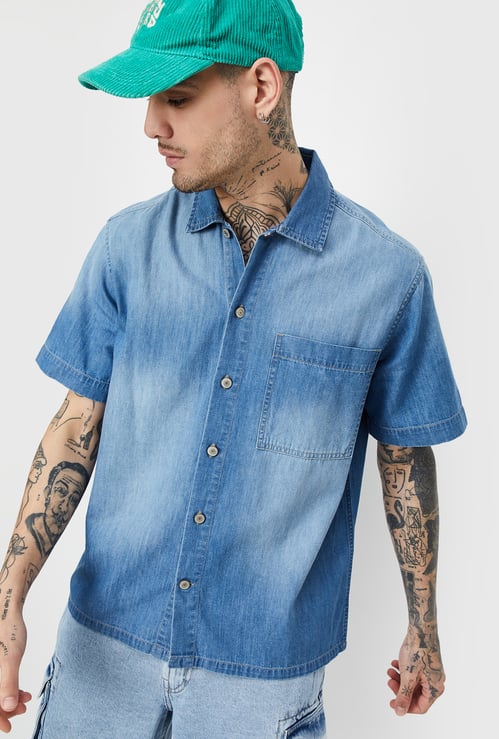 Men Washed Regular Fit Denim Shirt