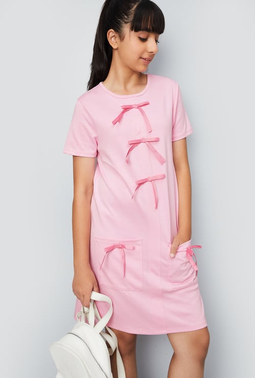 Girls Bow Applique Dress