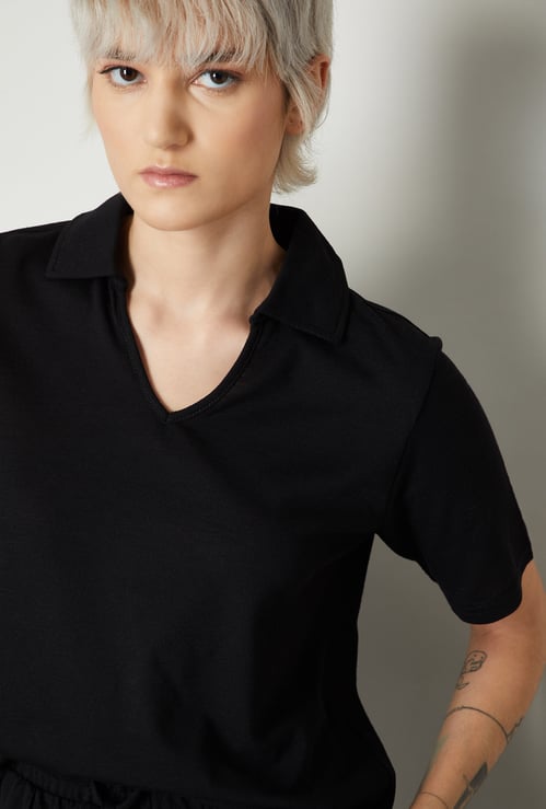 Women Solid Polo T-shirt