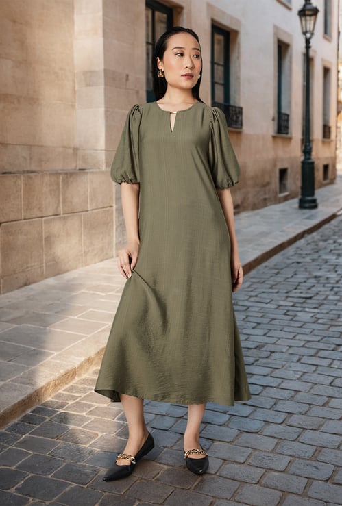Women Textured A-line Midi Dress