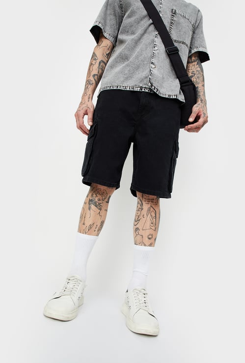 Men Washed Cargo Denim Shorts