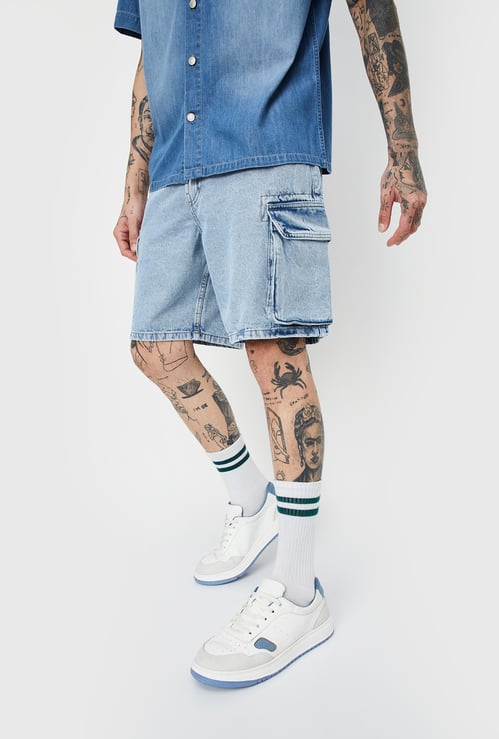 Men Washed Cargo Denim Shorts