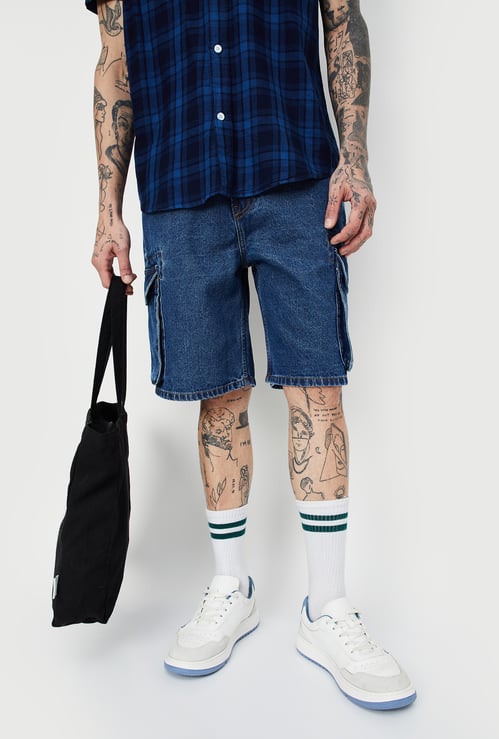 Men Washed Cargo Denim Shorts