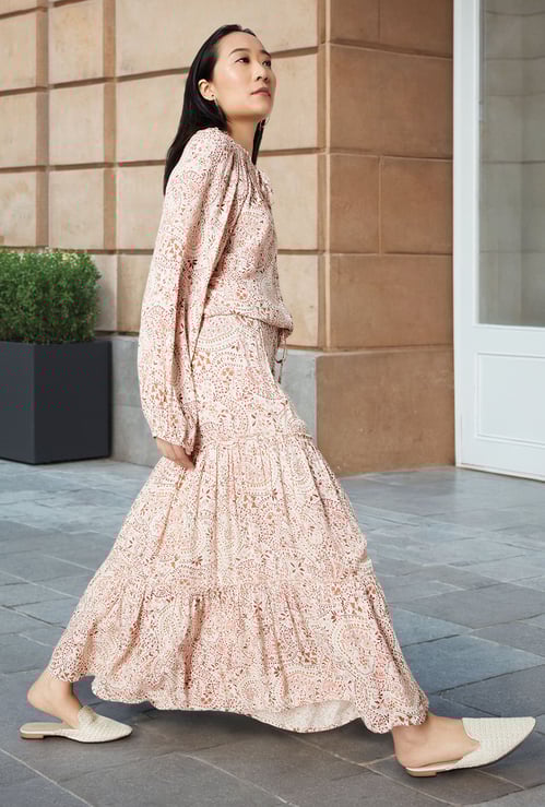 Women Printed Tiered Long Skirt