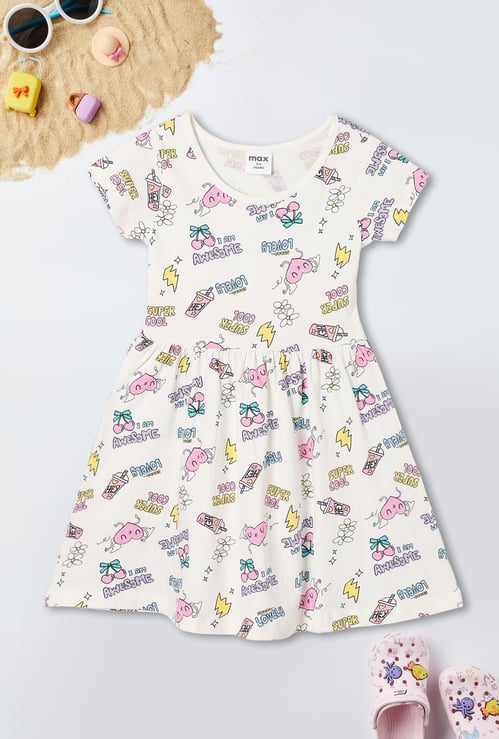 Girls Printed Fit and Flare Dress