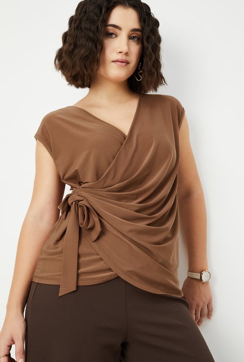 Women Solid Wrap Top