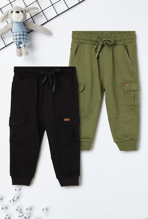Boys Solid Knit Cargo Joggers - Pack of 2