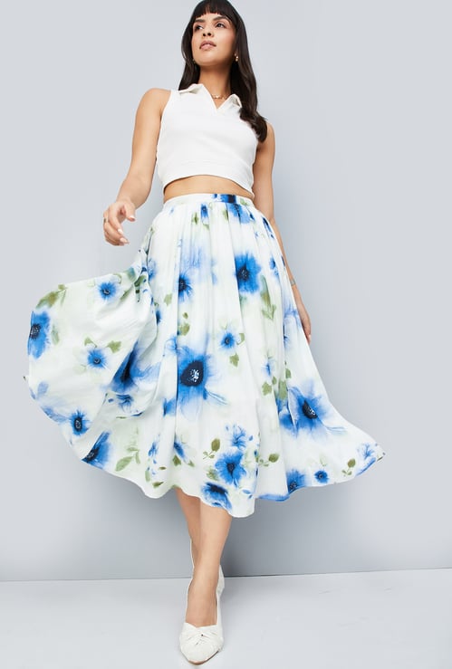 Women Floral Print Midi Skirt