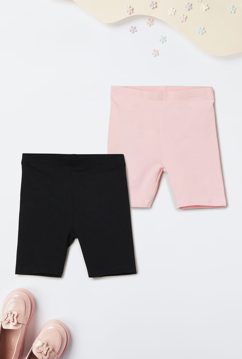 Girls Solid Knit Shorts - Pack of 2