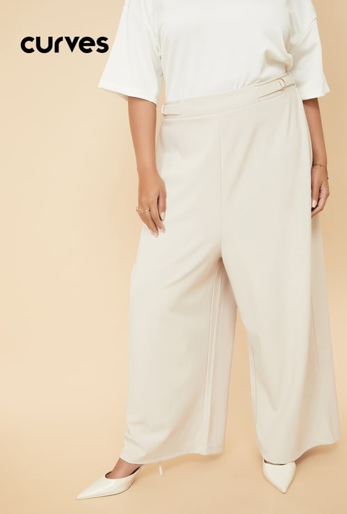 Women Solid Wide Leg Trousers