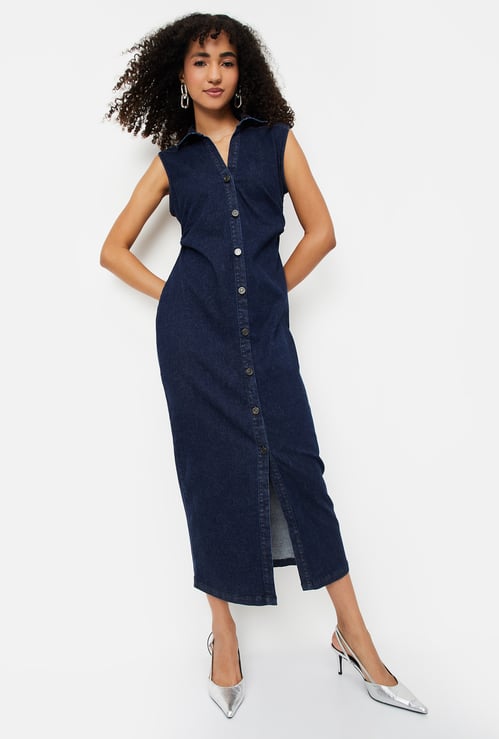 Women Ruched Denim Dress