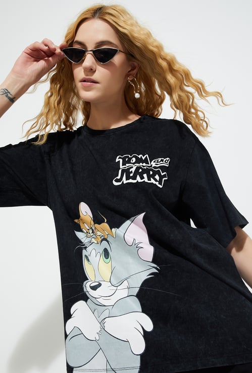 URB_N Women Tom & Jerry Print Oversized T-shirt