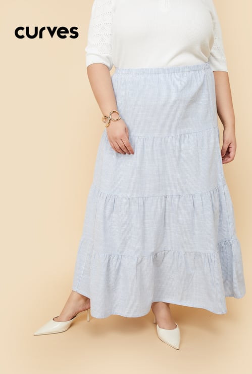 Women Striped Tiered Skirt