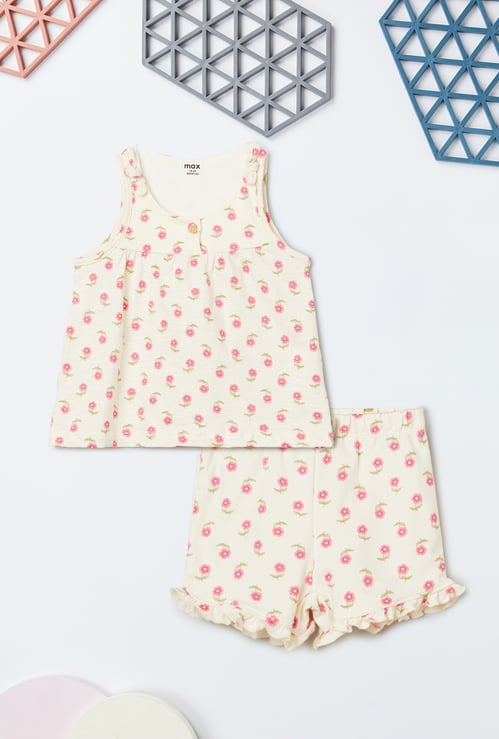 Girls Floral Print Shorts Set