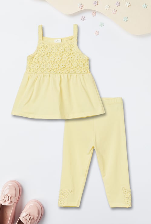 Girls Crochet Embroidered Leggings Set