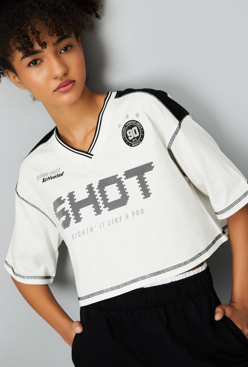 Women Printed Boxy Fit Crop Sports T-shirt