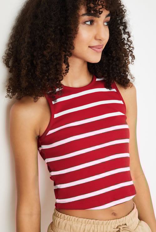 Women Striped Athleisure Crop Tank Top